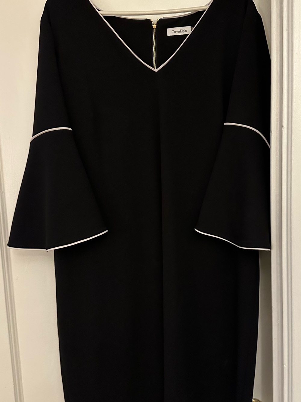 Calvin Klein Black Midi Dress with White Trim